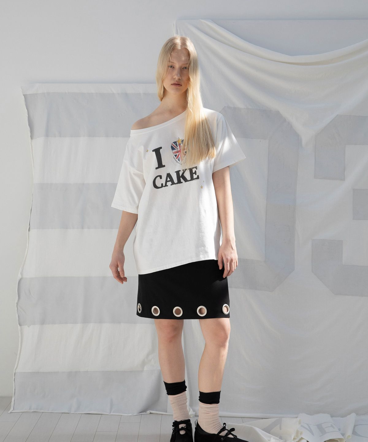 디망쉬(DIMANCHE) EYELET MIDI SKIRT (BLACK)