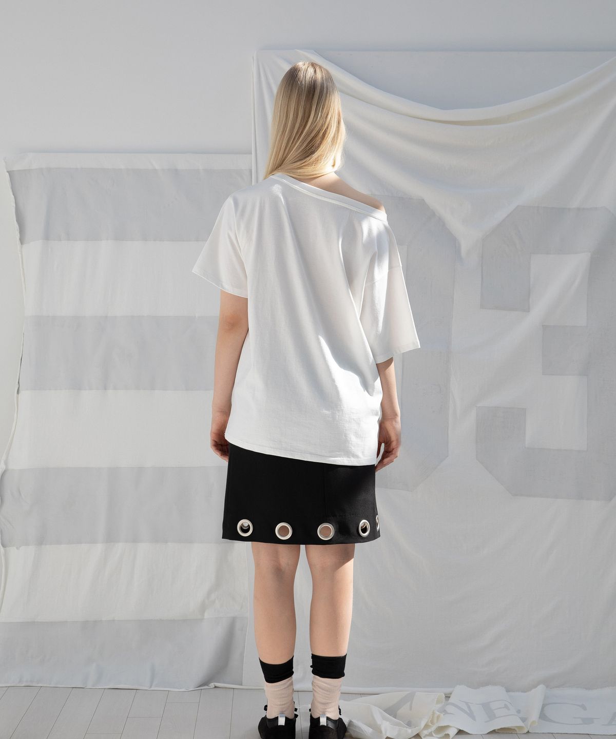 디망쉬(DIMANCHE) EYELET MIDI SKIRT (BLACK)