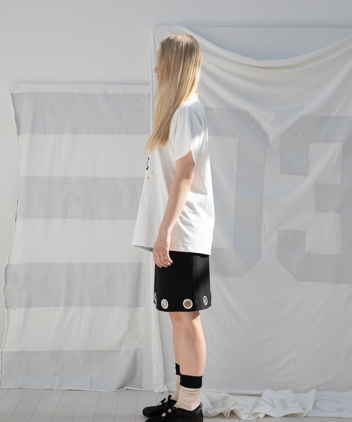 디망쉬(DIMANCHE) EYELET MIDI SKIRT (BLACK)