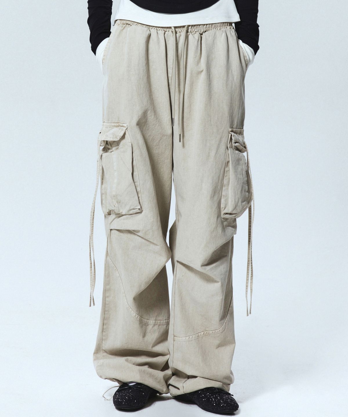 닉앤니콜(NICK&NICOLE) VINTAGE CARGO STRING WIDE PANTS_BEIGE