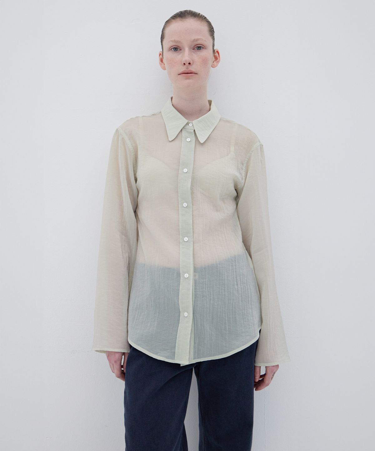 르바(LEVAR) Glow See-through Slim Shirt - Ice Mint