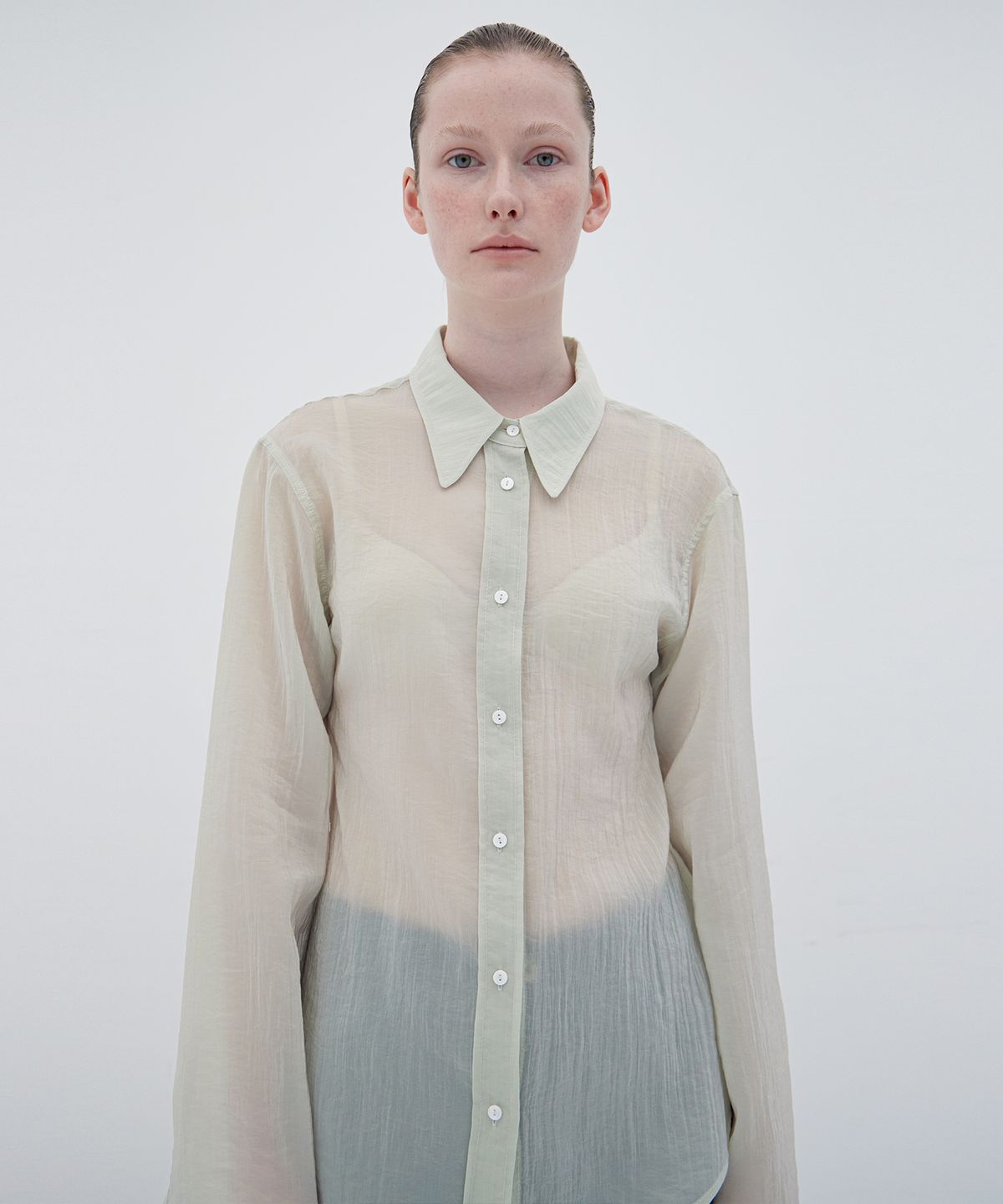 르바(LEVAR) Glow See-through Slim Shirt - Ice Mint