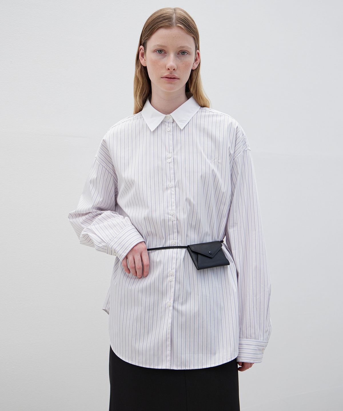 르바(LEVAR) Stripe Cotton Relaxed Shirt - White/Grey