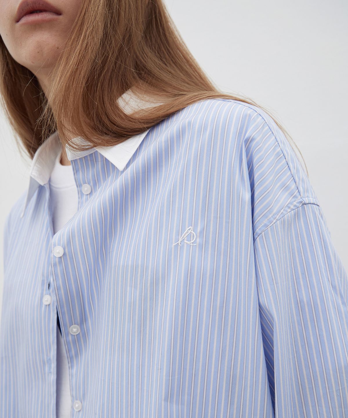 르바(LEVAR) Stripe Cotton Relaxed Shirt - Blue/White
