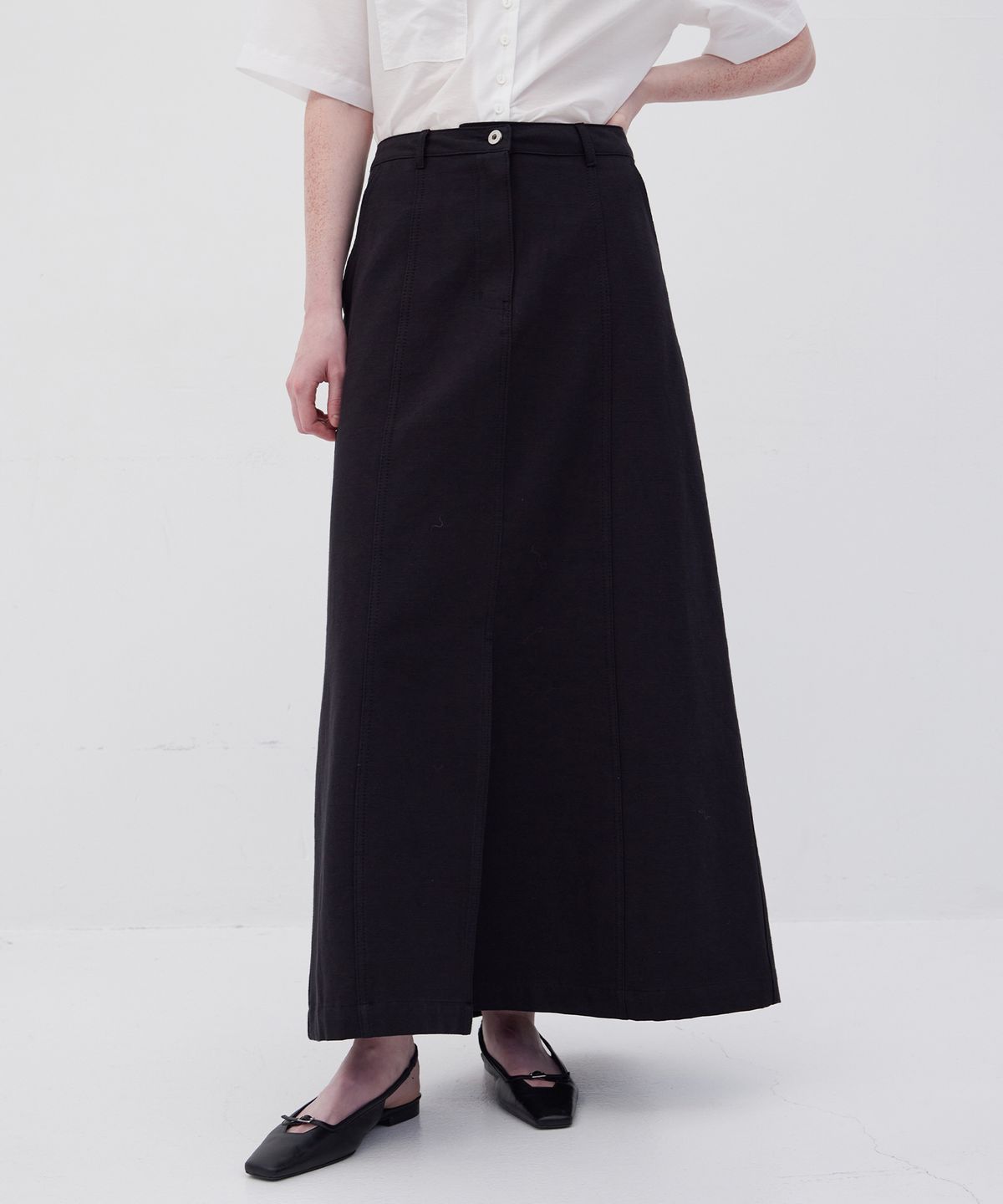 르바(LEVAR) Cotton Slub Maxi Skirt - Black