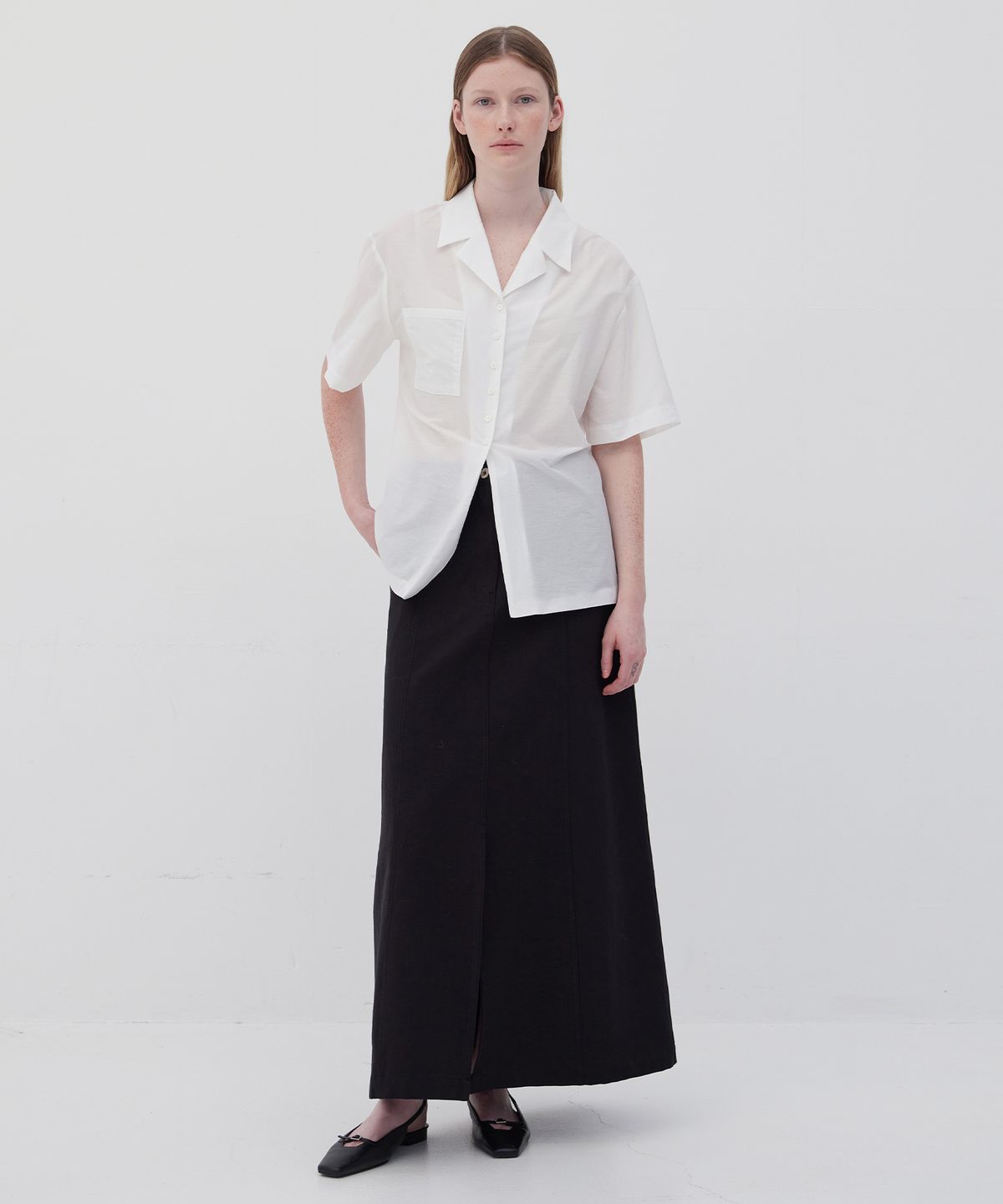 르바(LEVAR) Cotton Slub Maxi Skirt - Black