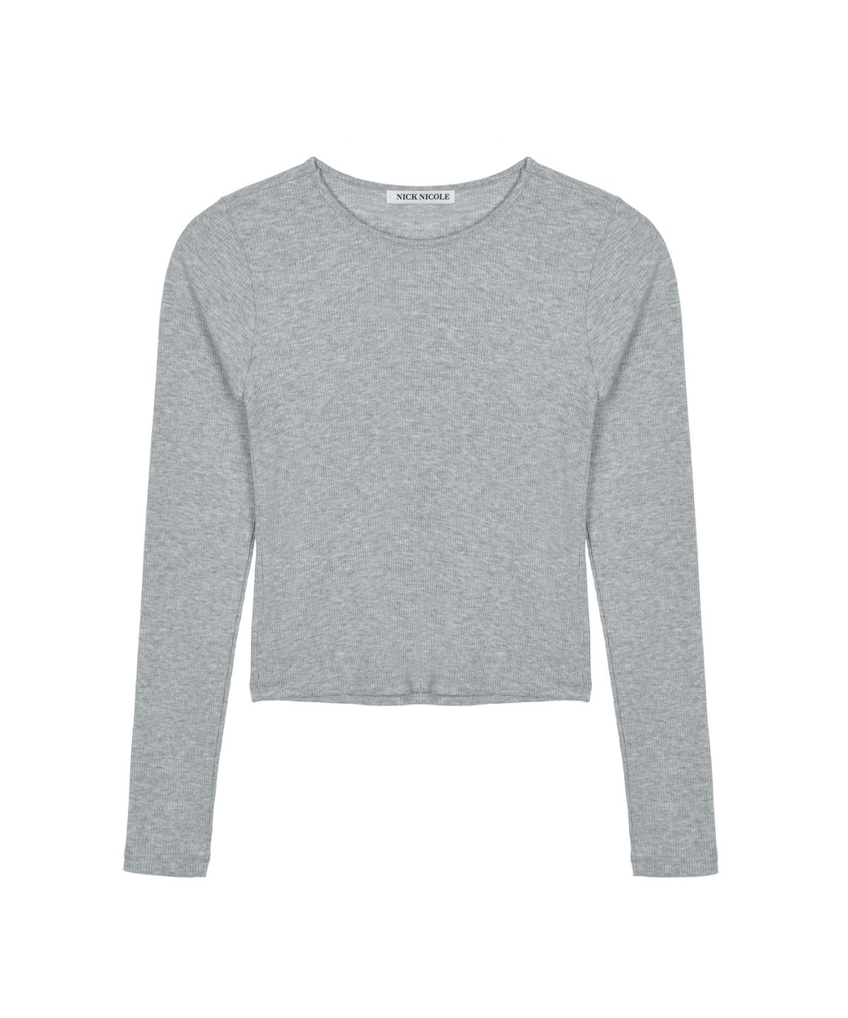 닉앤니콜(NICK&NICOLE) RIBBED SEMI CROP ROUND TOP_GRAY