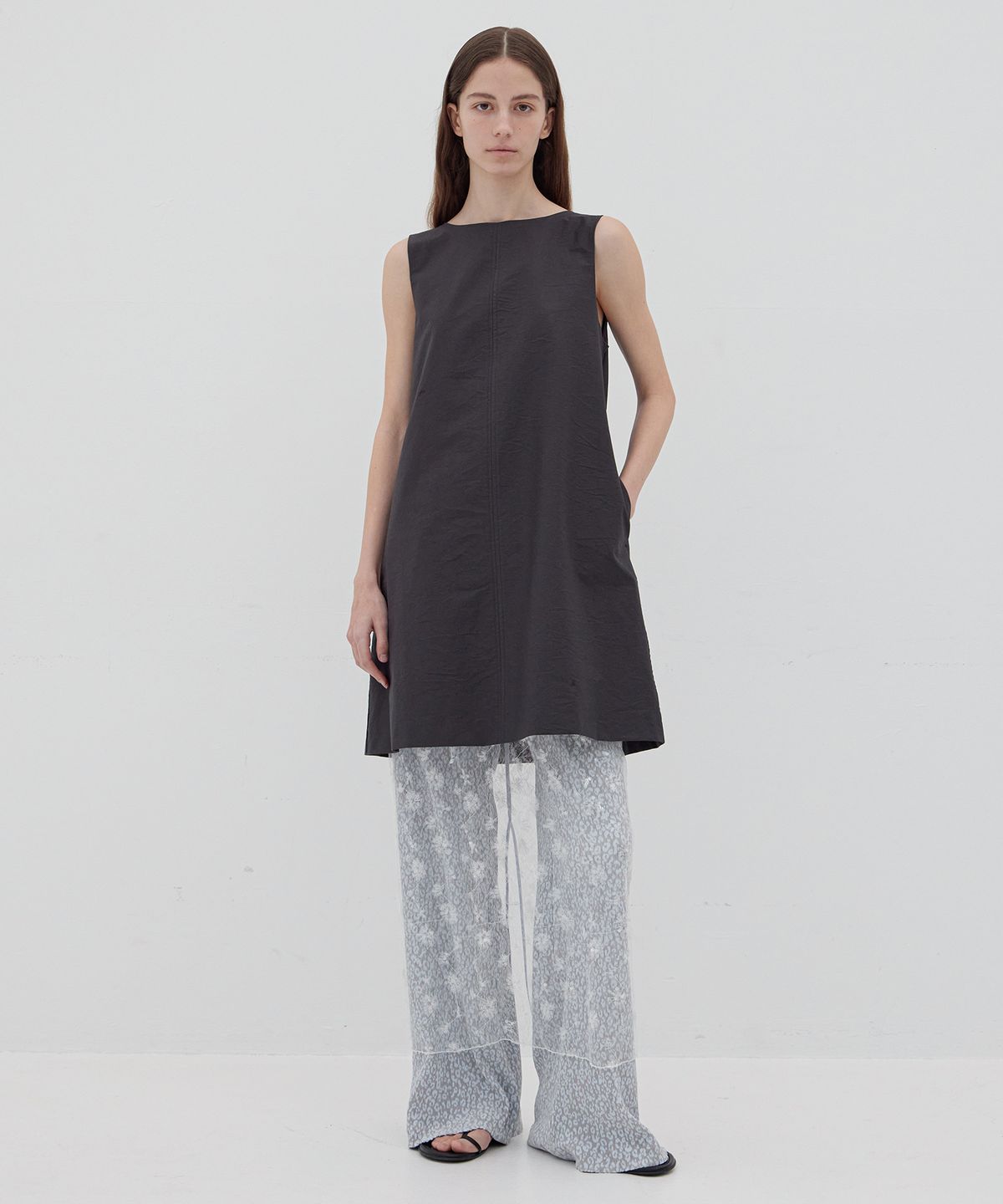 르바(LEVAR) Faint Leopard Layered Pants - Faint Sky-Blue