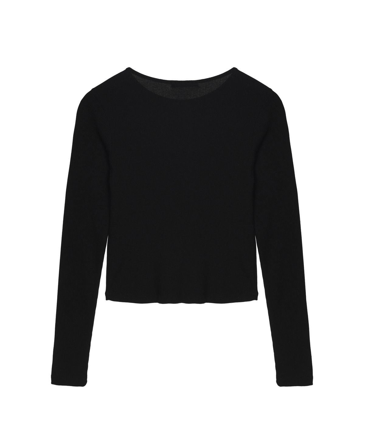 닉앤니콜(NICK&NICOLE) RIBBED SEMI CROP ROUND TOP_BLACK