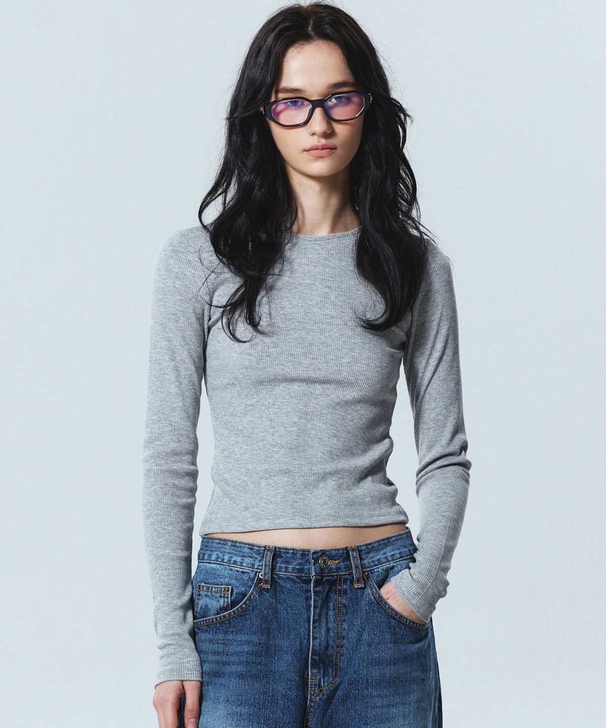 닉앤니콜(NICK&NICOLE) RIBBED SEMI CROP ROUND TOP_3 COLOR