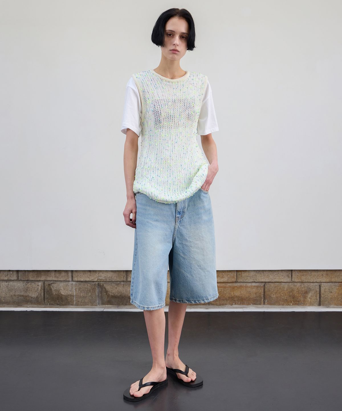르바(LEVAR) Relaxed Wide Bermuda Denim - Light Blue
