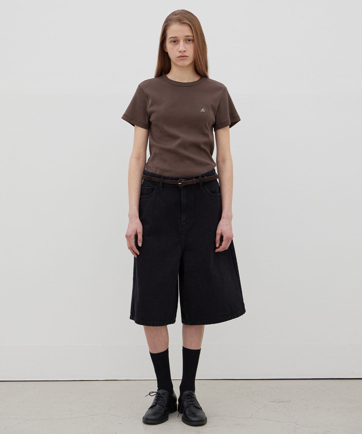 르바(LEVAR) Relaxed Wide Bermuda Denim - Black