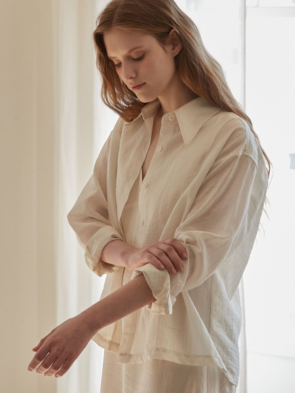 비뮤즈맨션(BEMUSE MANSION) Wrinkle loose fit shirts - Light pink