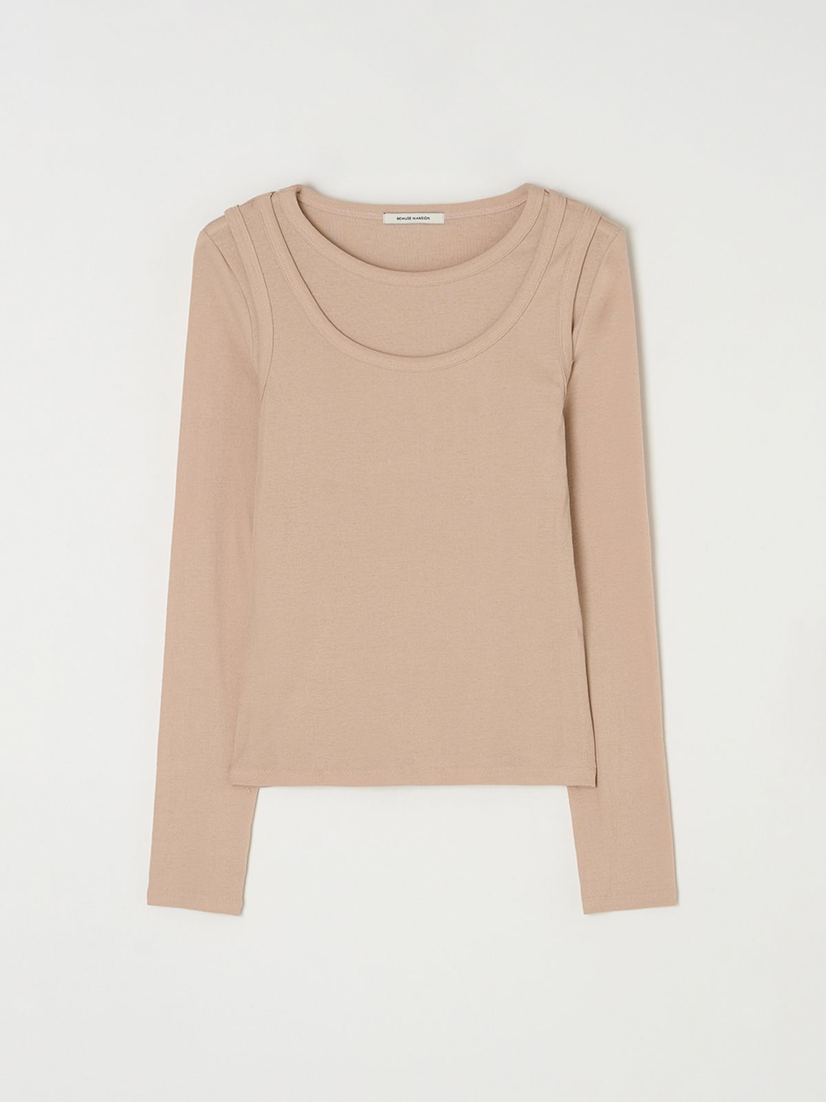 비뮤즈맨션(BEMUSE MANSION) U-neck ribbed layered t shirt set - Salmon Peach