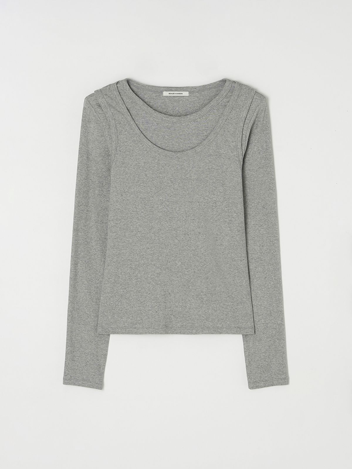 비뮤즈맨션(BEMUSE MANSION) U-neck ribbed layered t shirt set - Melange gray
