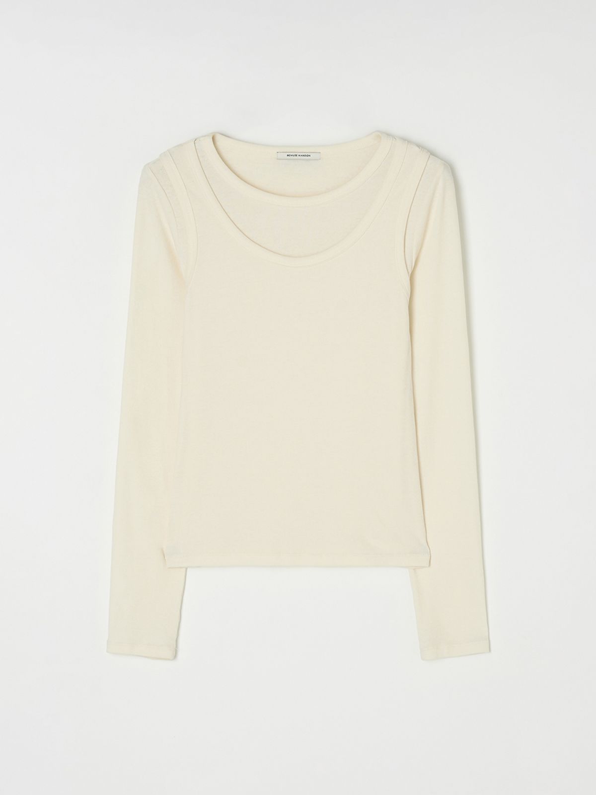 비뮤즈맨션(BEMUSE MANSION) U-neck ribbed layered t shirt set - Ivory
