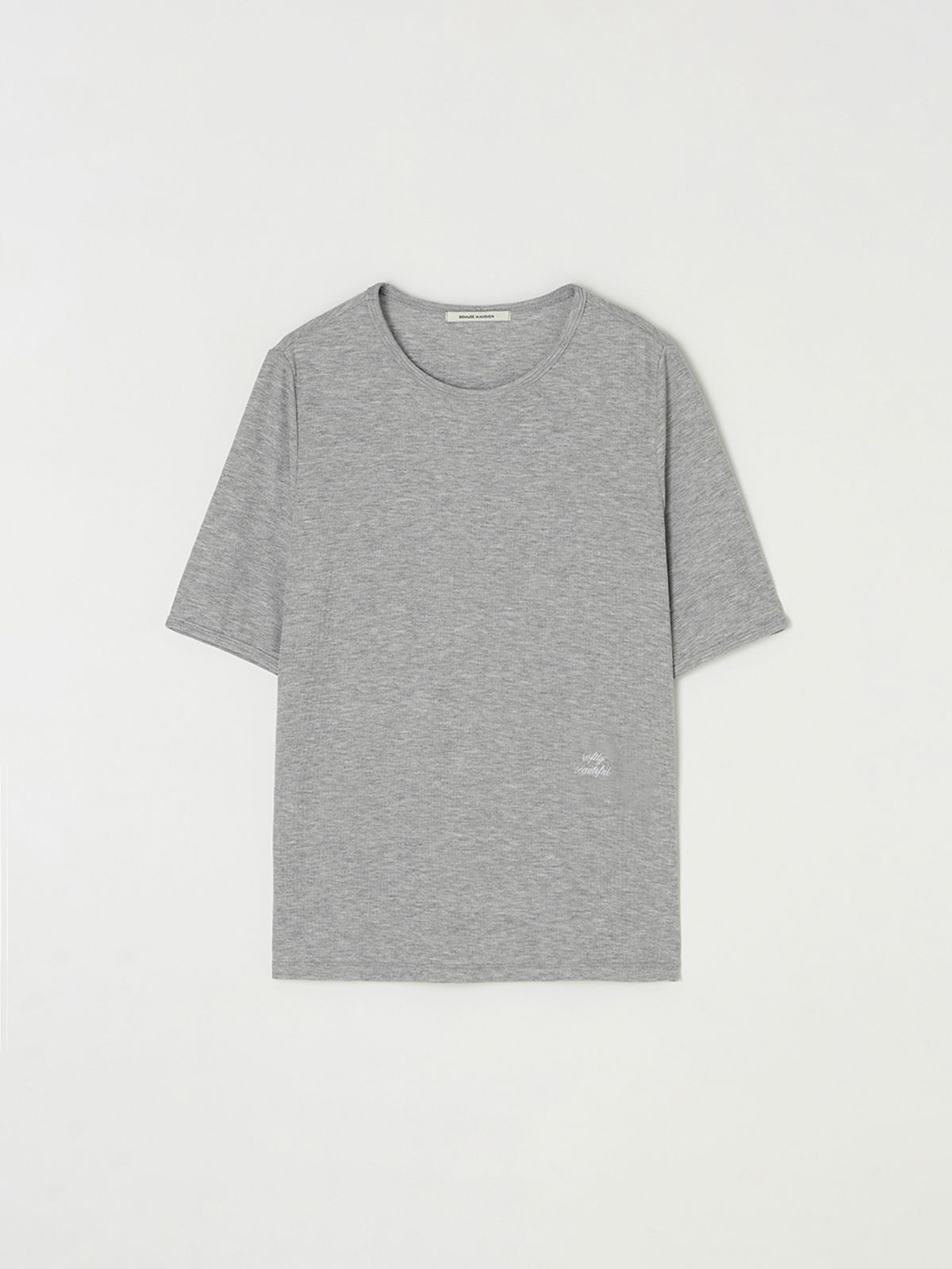 비뮤즈맨션(BEMUSE MANSION) Embroidery ribbed t shirt - Melange gray