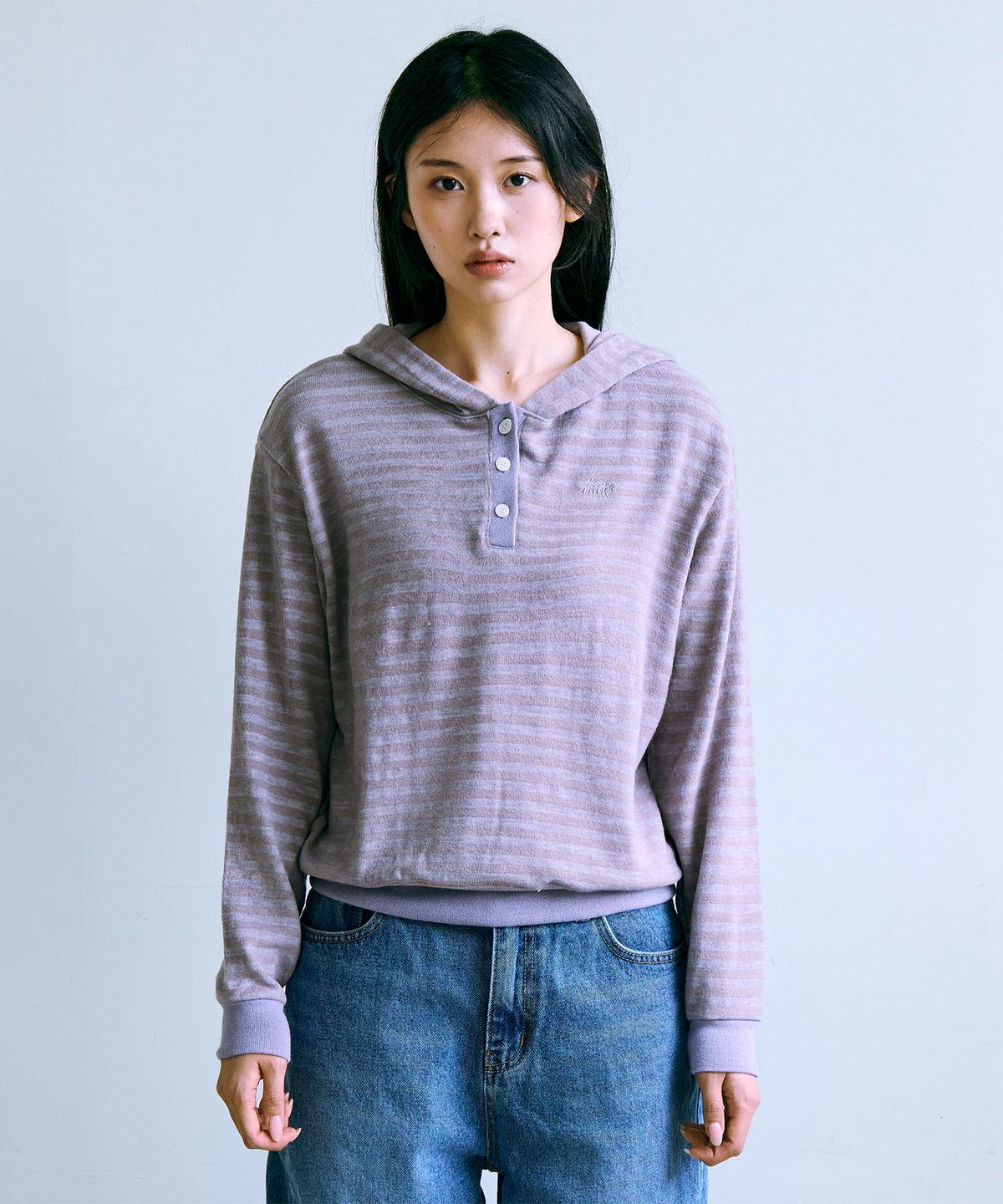 키지코(KIJIKO) ke302-Stripe Knit Hoodie Purple