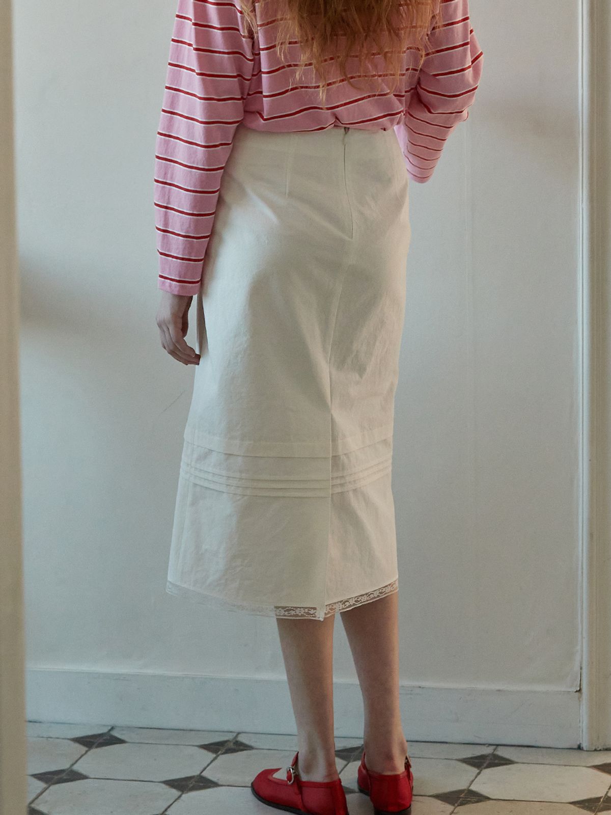 비뮤즈맨션(BEMUSE MANSION) Pintuck lace H-line skirt - Off white