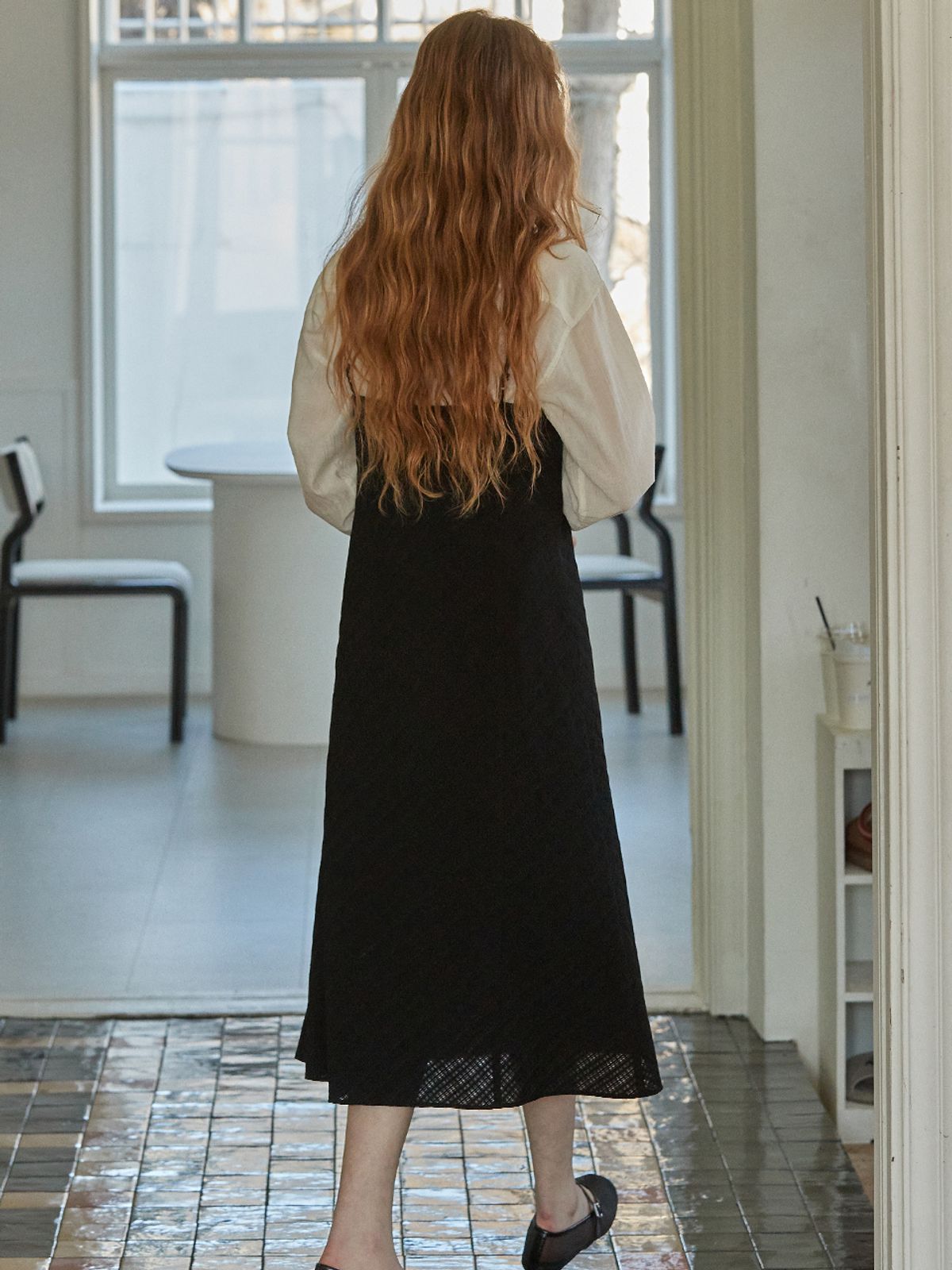 비뮤즈맨션(BEMUSE MANSION) Bias check layered dress - Black