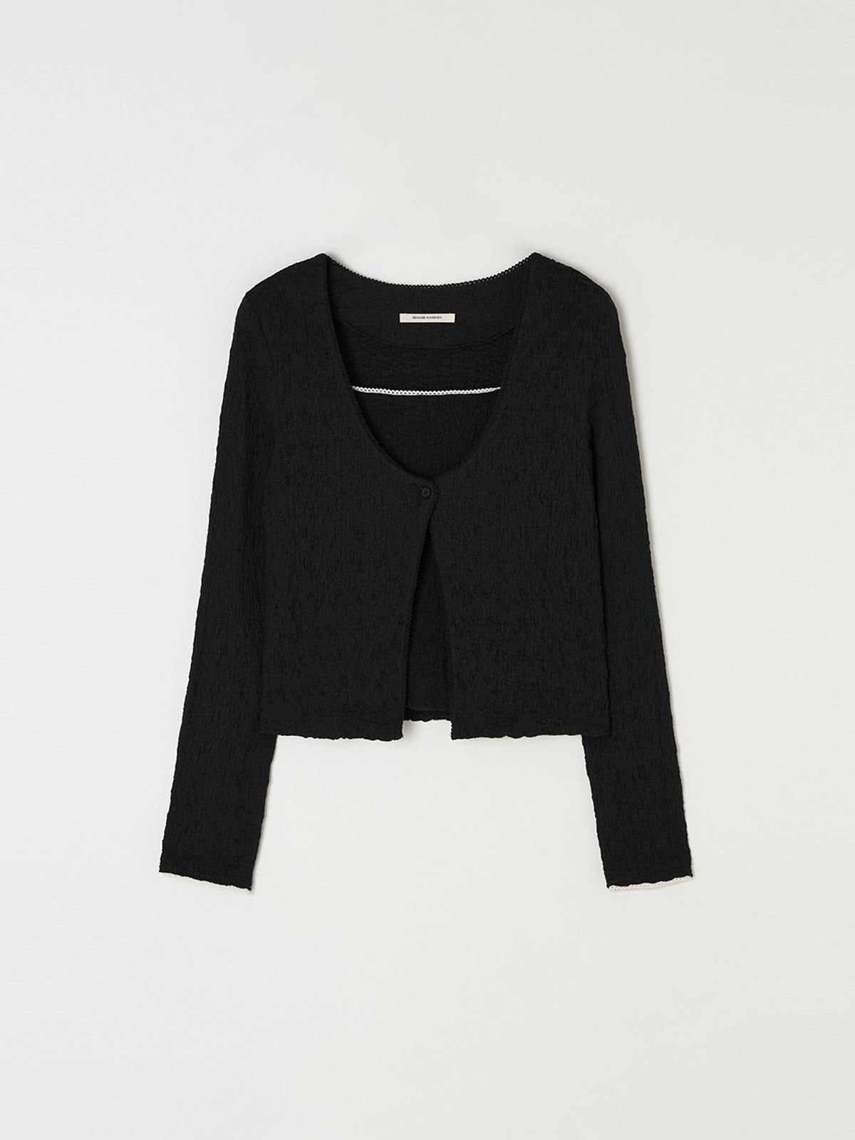 비뮤즈맨션(BEMUSE MANSION) U-neck crinkle cardigan set - Black