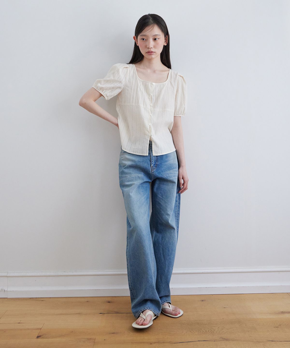 스텝어라운드(STEP AROUND) Kintra straight washing denim_BLUE