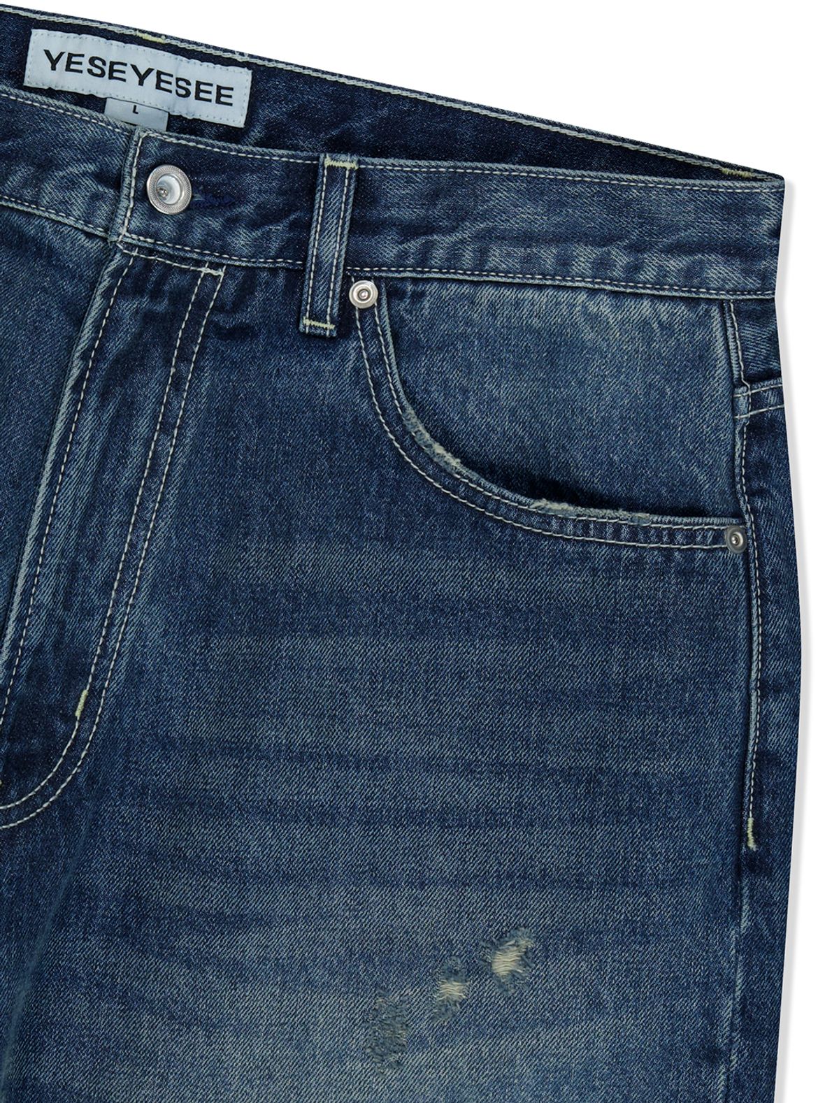예스아이씨(YESEYESEE) Distressed 5 Pockets Denim Pants Medium Indigo