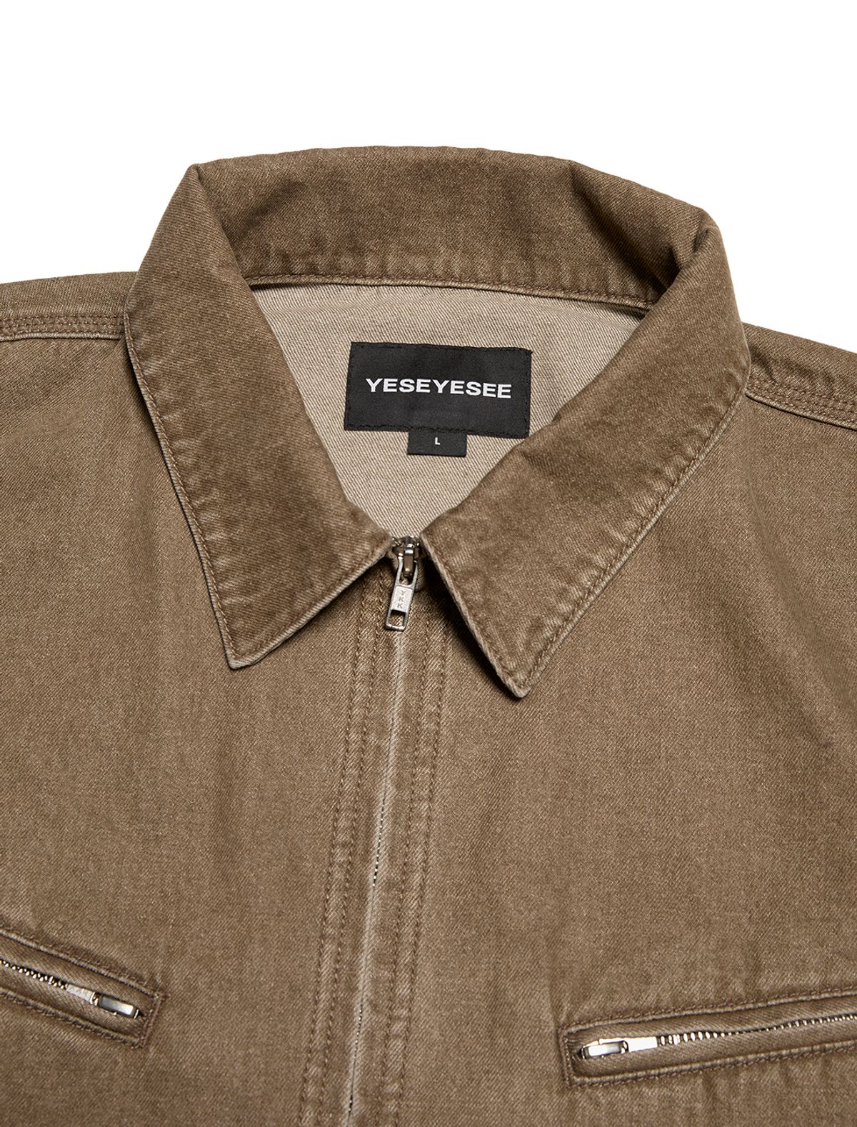 예스아이씨(YESEYESEE) Loose Fit Zip Up Denim Jacket Brown