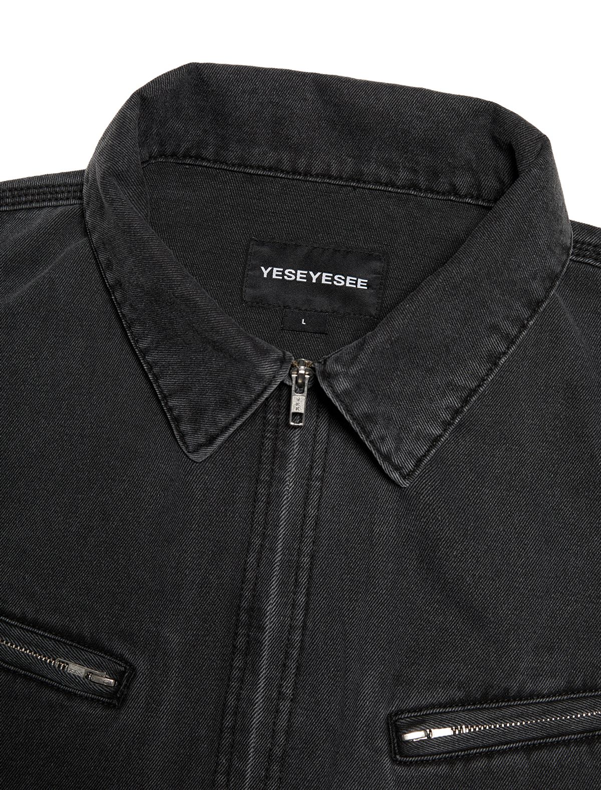 예스아이씨(YESEYESEE) Loose Fit Zip Up Denim Jacket Black