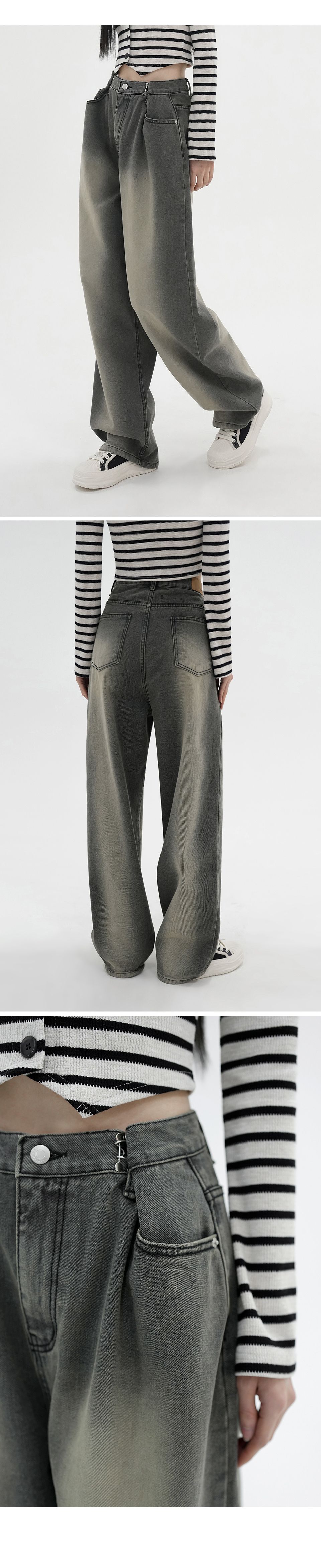 MUSINSA | AVANDRESS BUCKLE WIDE DENIM PANTS WASHING GRAY