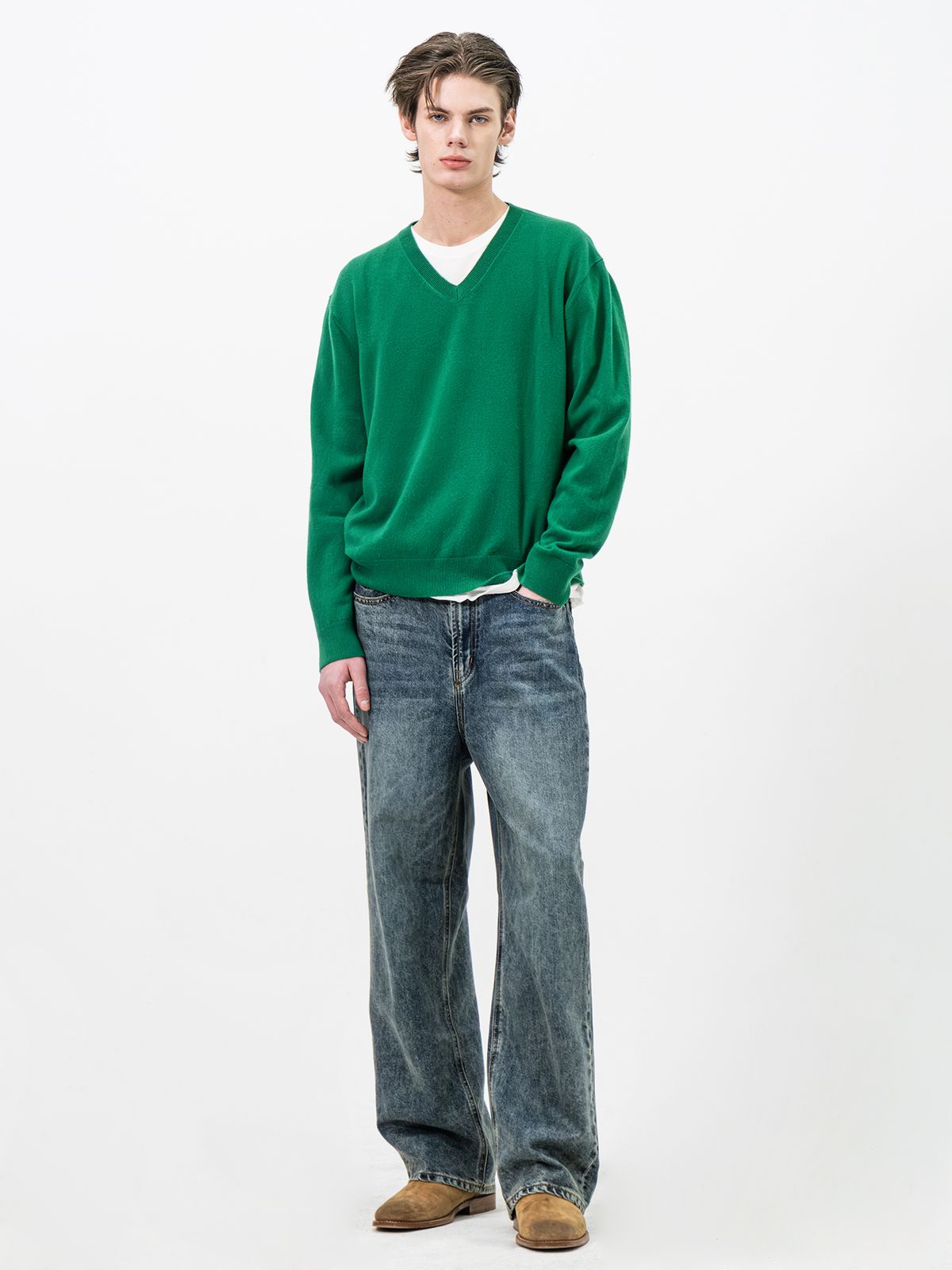 포커페이스(POKERFACE) FARASHA CASHMERE V NECK KNIT GREEN