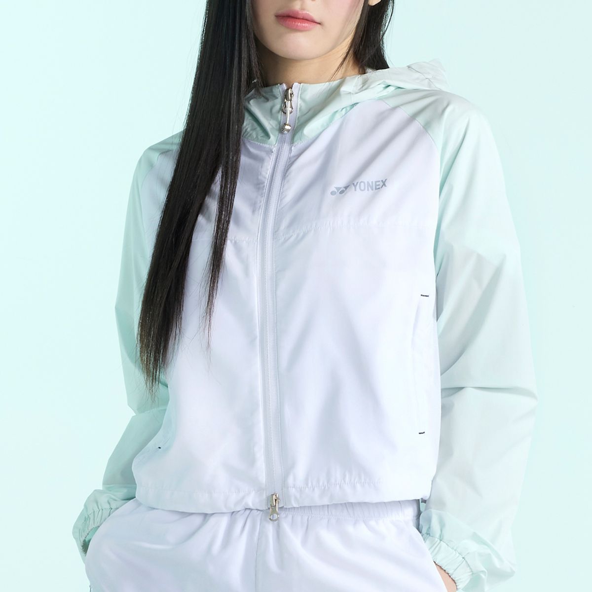 요넥스(YONEX) 255JJ003F 화이트 여성용 립스탑 크롭 후디 테니스 재킷
