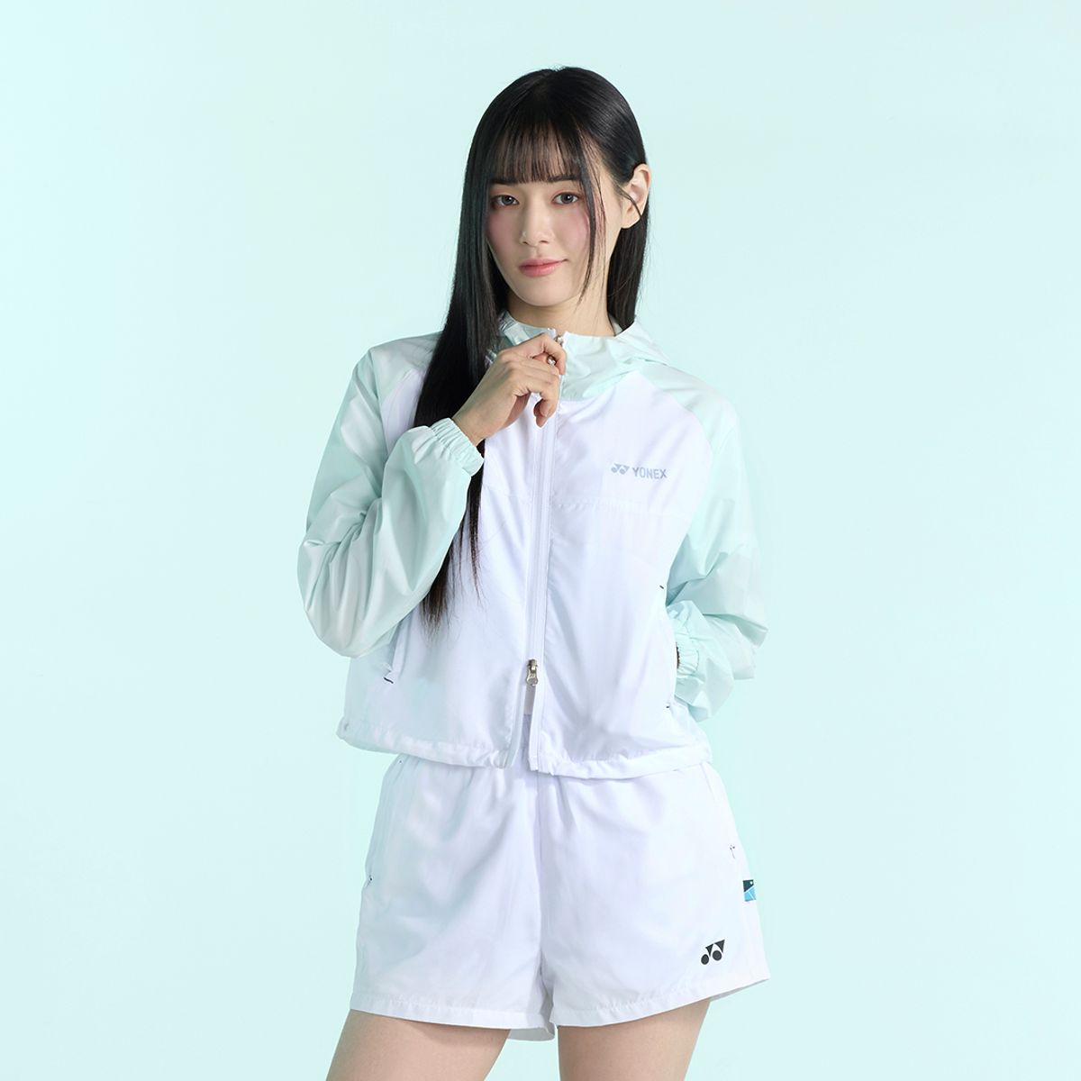 요넥스(YONEX) 255JJ003F 화이트 여성용 립스탑 크롭 후디 테니스 재킷