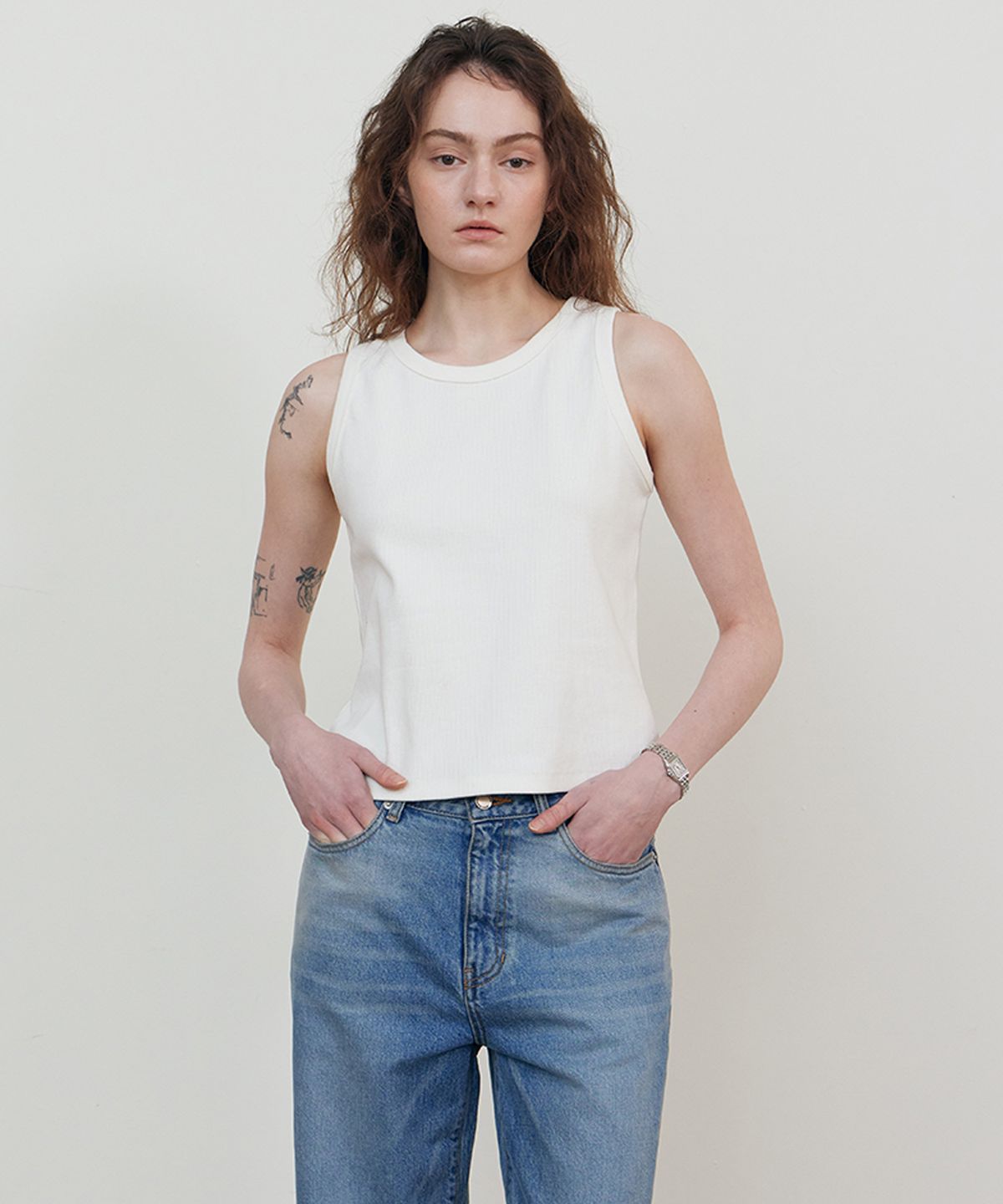 스텝어라운드(STEP AROUND) Span rib sleeveless_WHITE