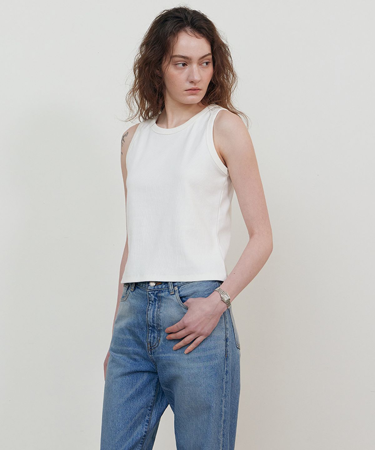 스텝어라운드(STEP AROUND) Span rib sleeveless_WHITE