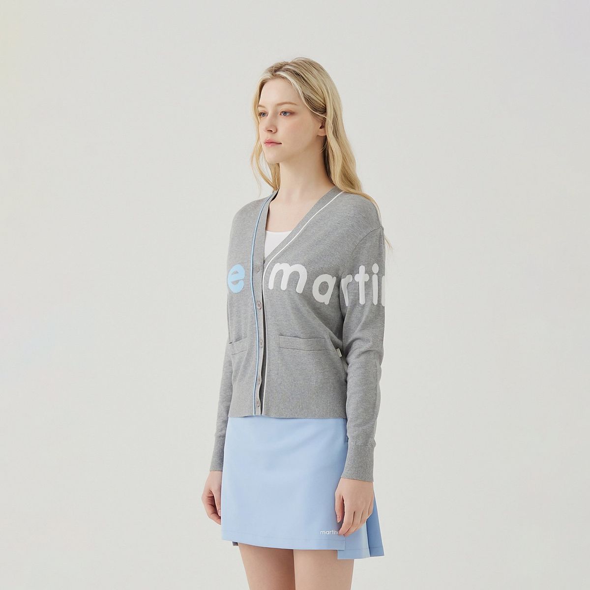 마틴골프(MARTINE GOLF) Big Logo Overfit Knit Cardigan_M/Grey