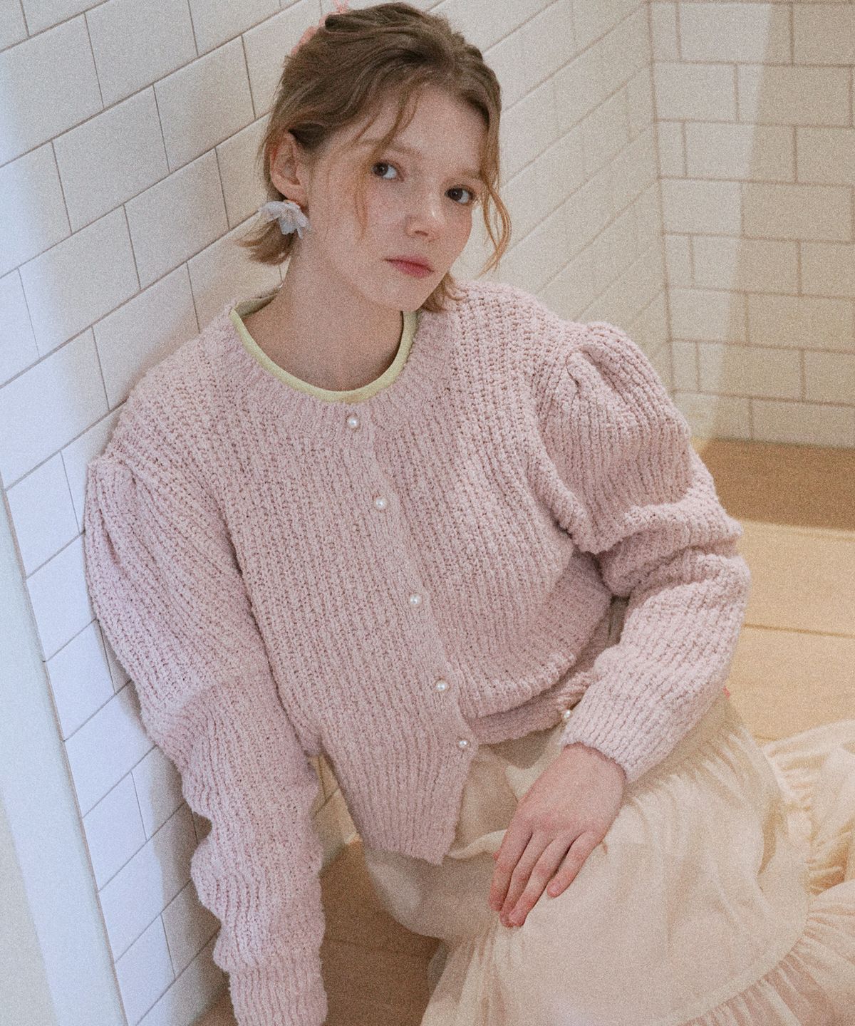 스윗비터(SWEET BITTER) 볼륨 퍼프 가디건_핑크