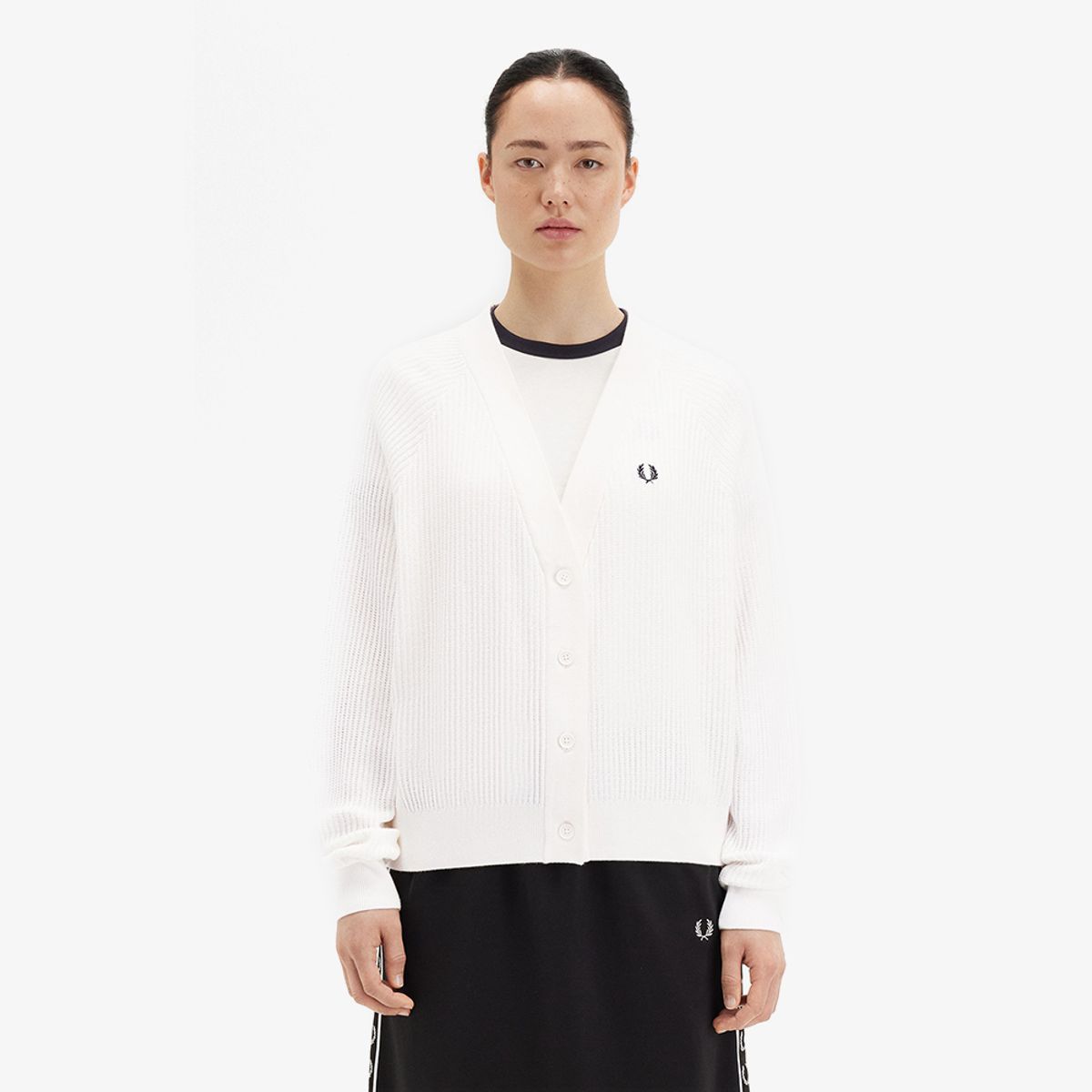 프레드페리(FRED PERRY) [Womens] 메시 니트 가디건 - 스노우 화이트 AFPF2519116-129