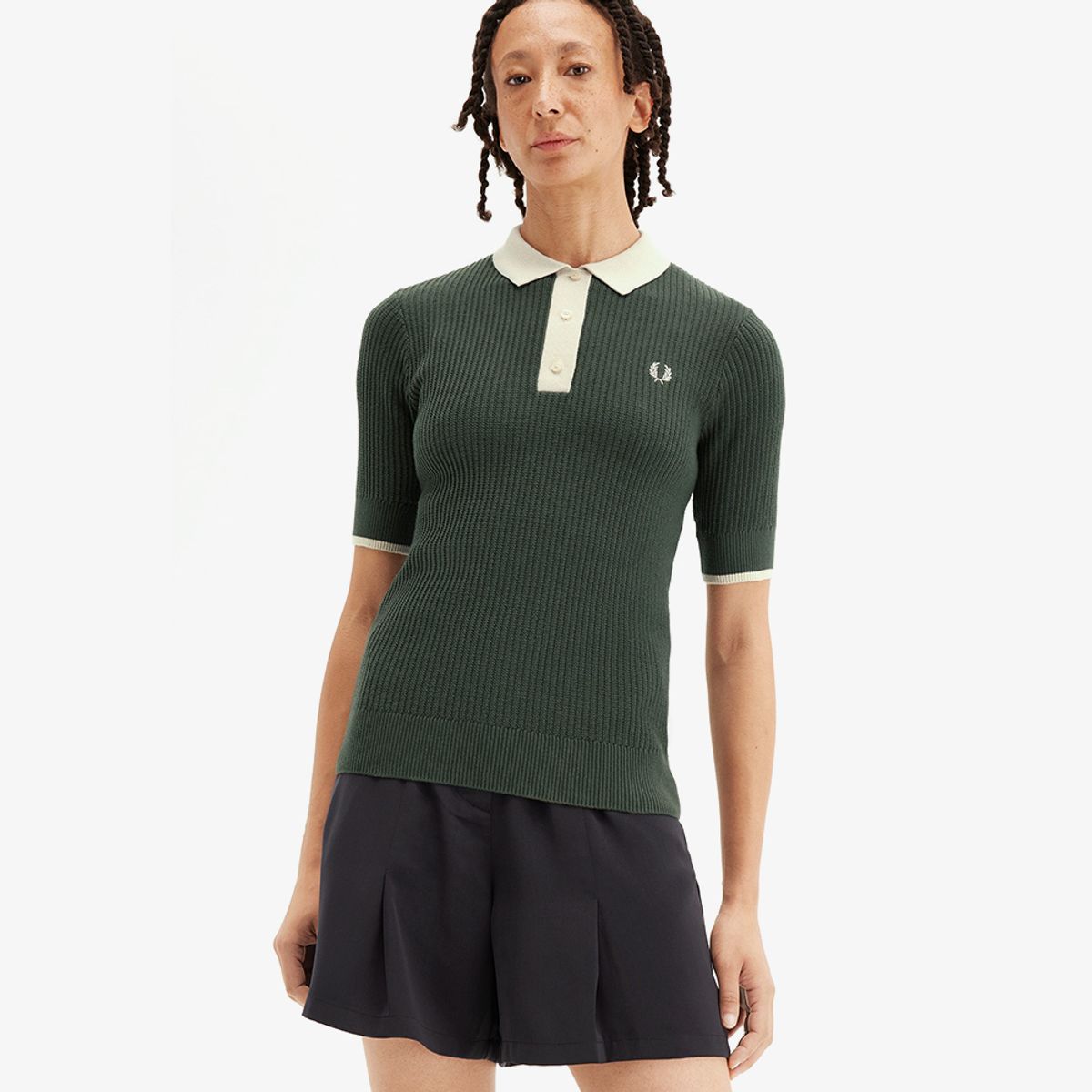 프레드페리(FRED PERRY) [Womens] 메시 니트 폴로 셔츠 - 코트 그린 AFPF2519113-X89
