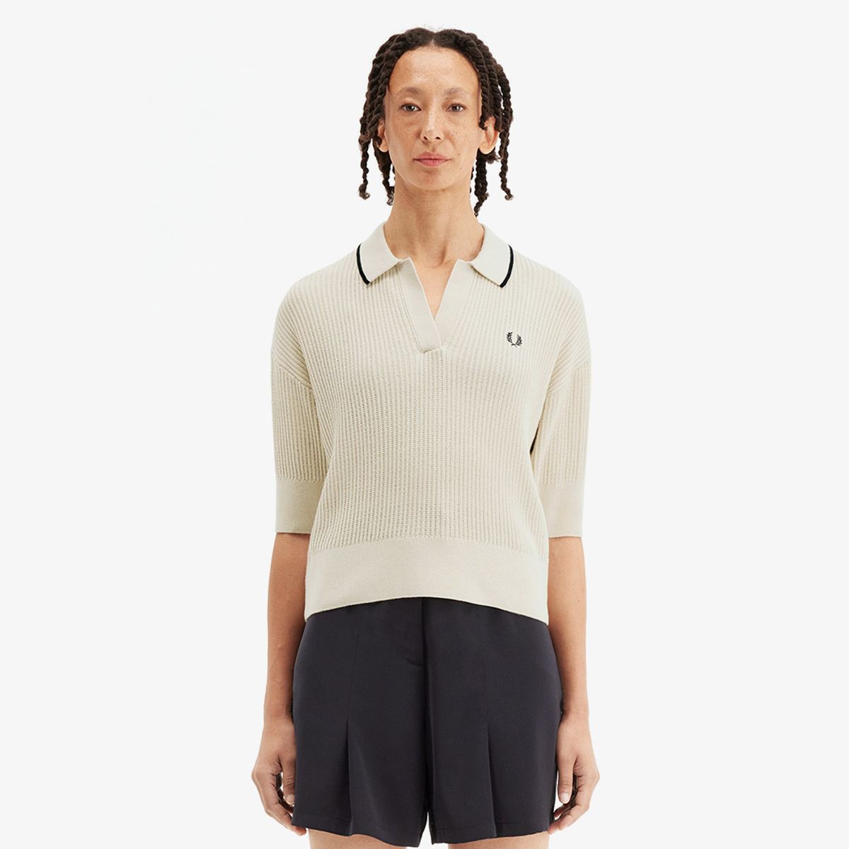 프레드페리(FRED PERRY) [Womens] 오픈 칼라 메시 니트 셔츠 - 오트밀 AFPF2519114-691