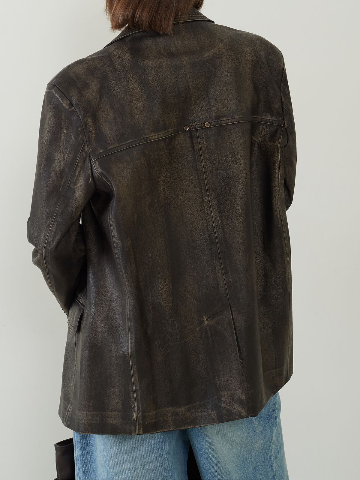 프롬웨얼(FROMWHERE) Oversized Washed Leather Blazer D/Brown