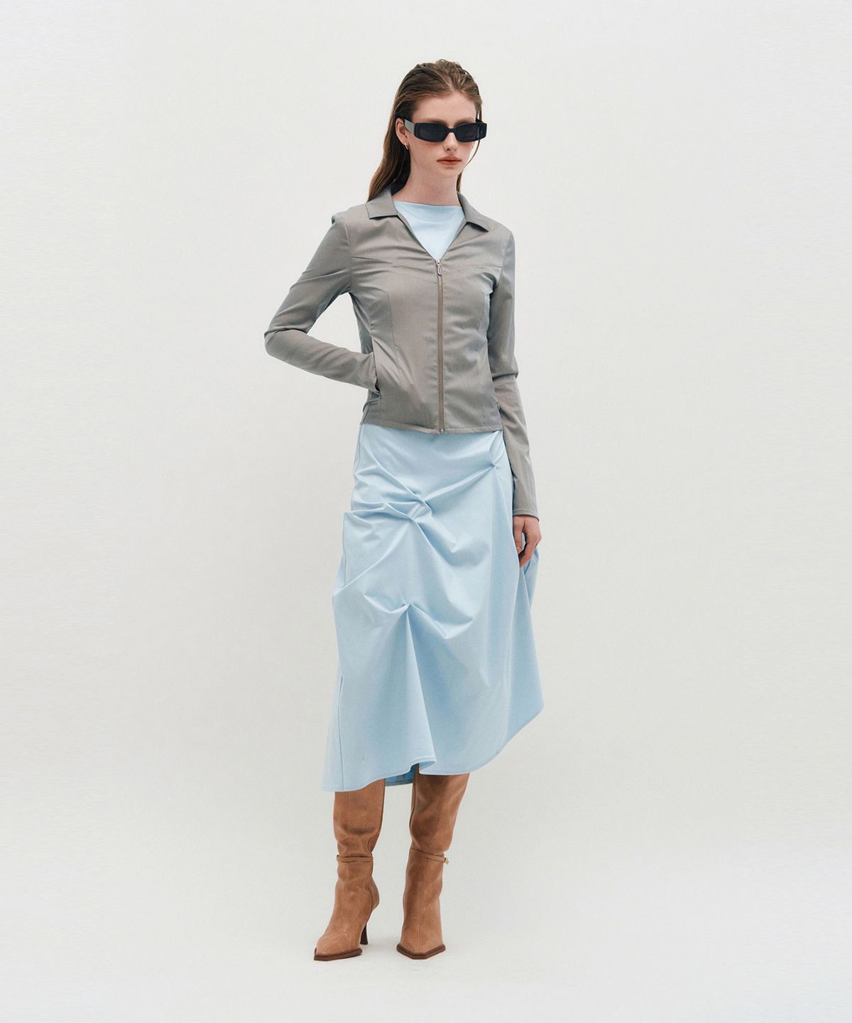 킴지수(KIMZISU) V-Neck Sleek Zip-Up _ GREY