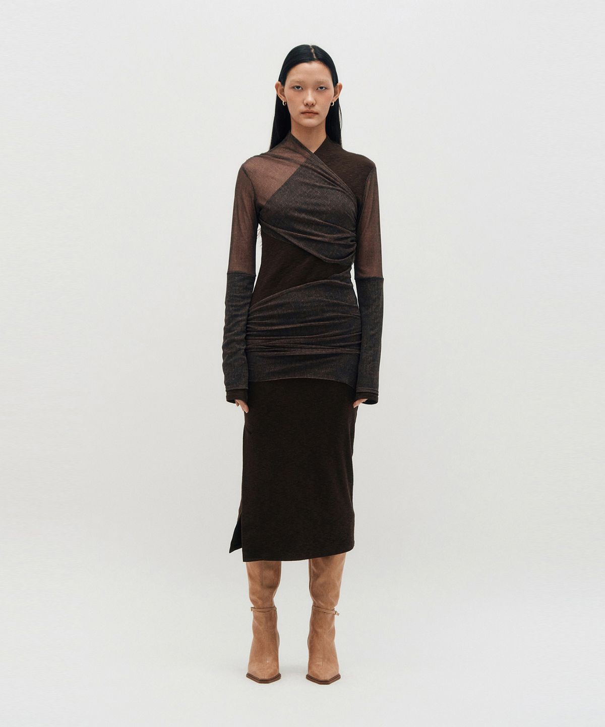 킴지수(KIMZISU) Layered Long Sleeve Dress _ BROWN