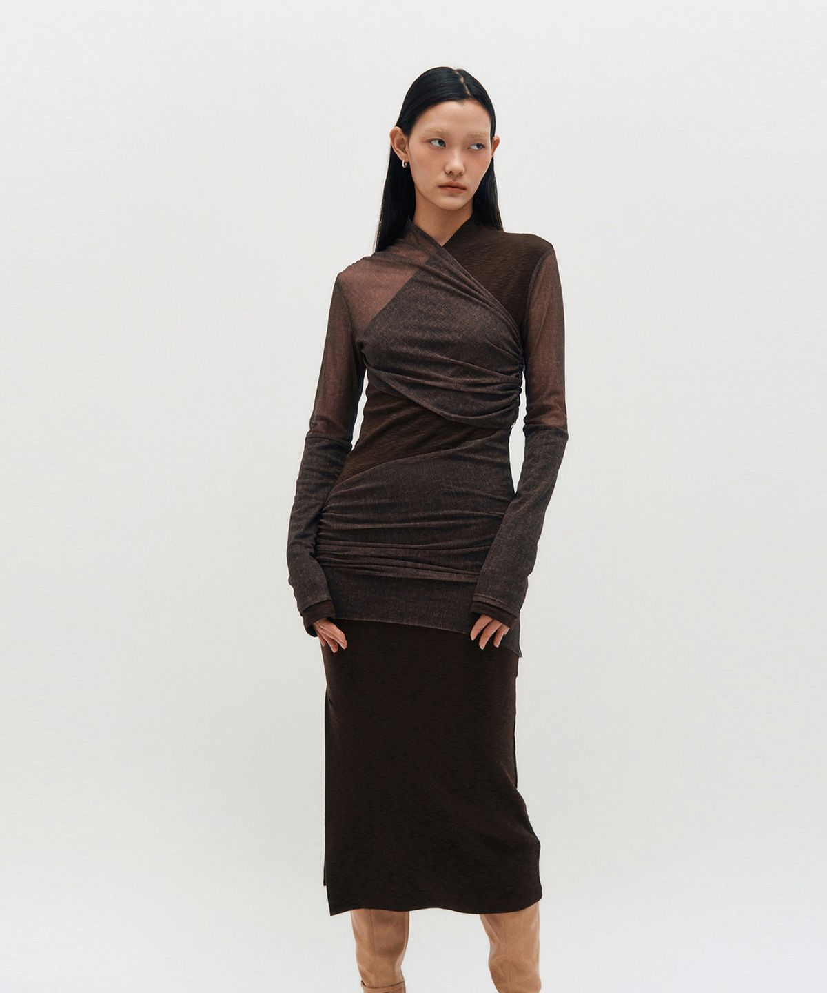 킴지수(KIMZISU) Layered Long Sleeve Dress _ BROWN