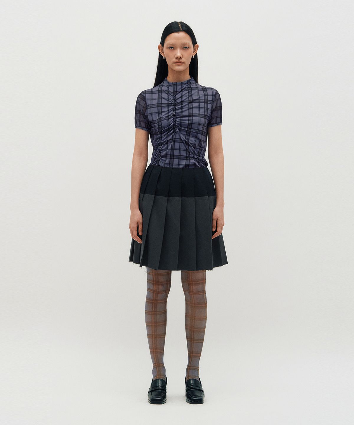 킴지수(KIMZISU) Raw Edge Colour Block Pleated Skirt _ NAVY