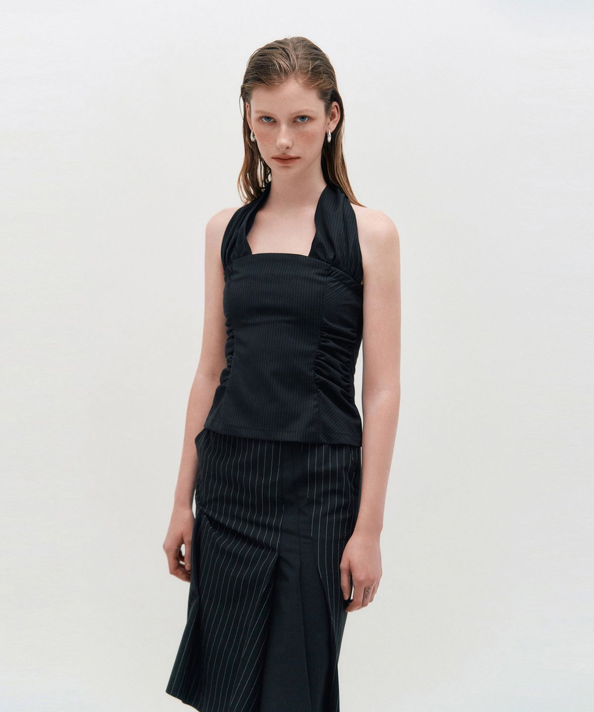 킴지수(KIMZISU) DOZI - Pinched Stripe Skirt _ BLACK