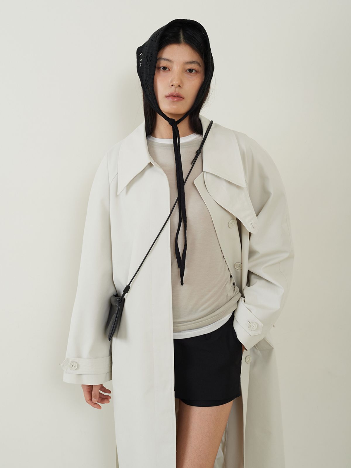 프롬웨얼(FROMWHERE) Balmacaan Trench Coat Ash Cream