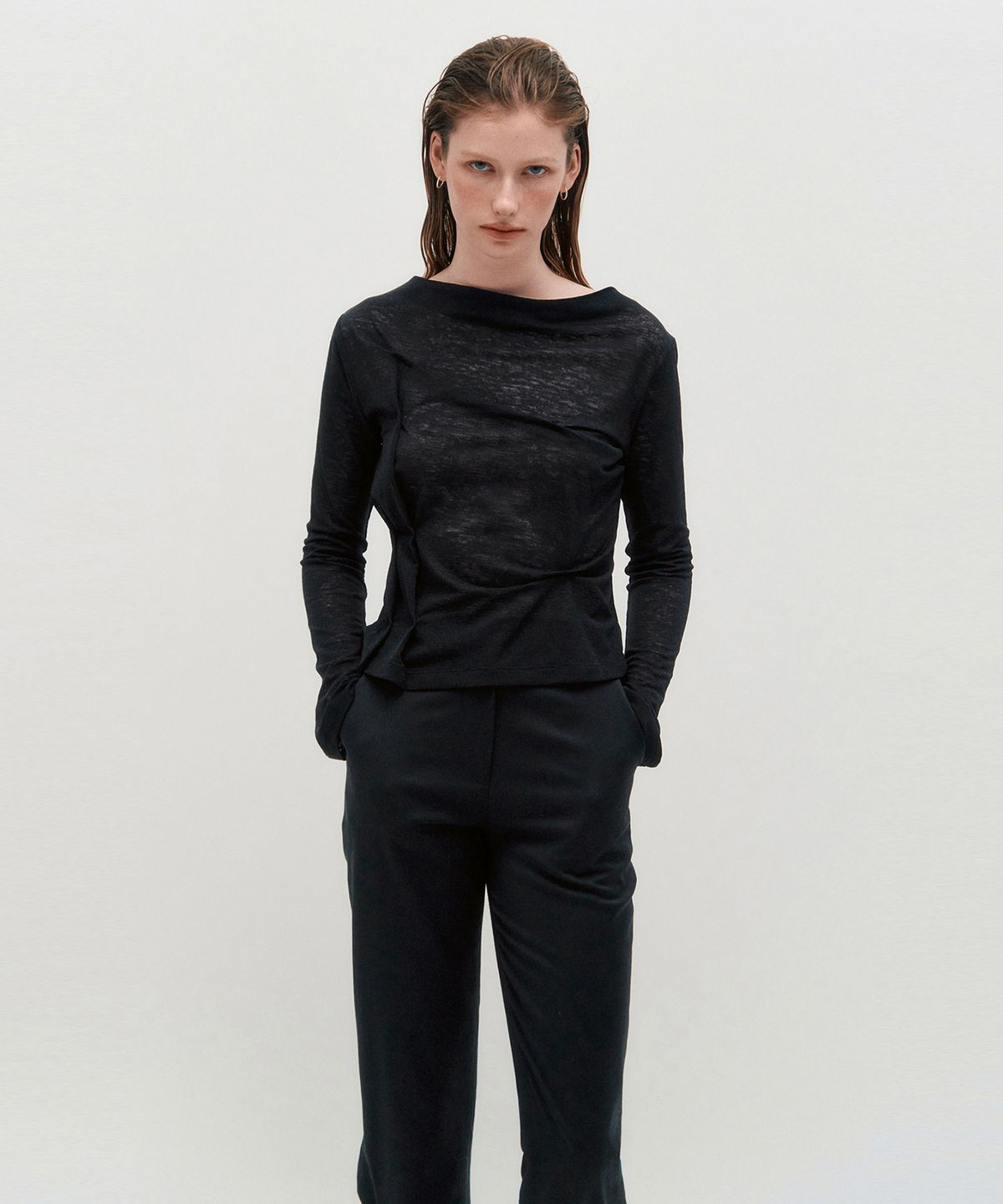 킴지수(KIMZISU) DOZI - Draped Jersey Top _ BLACK