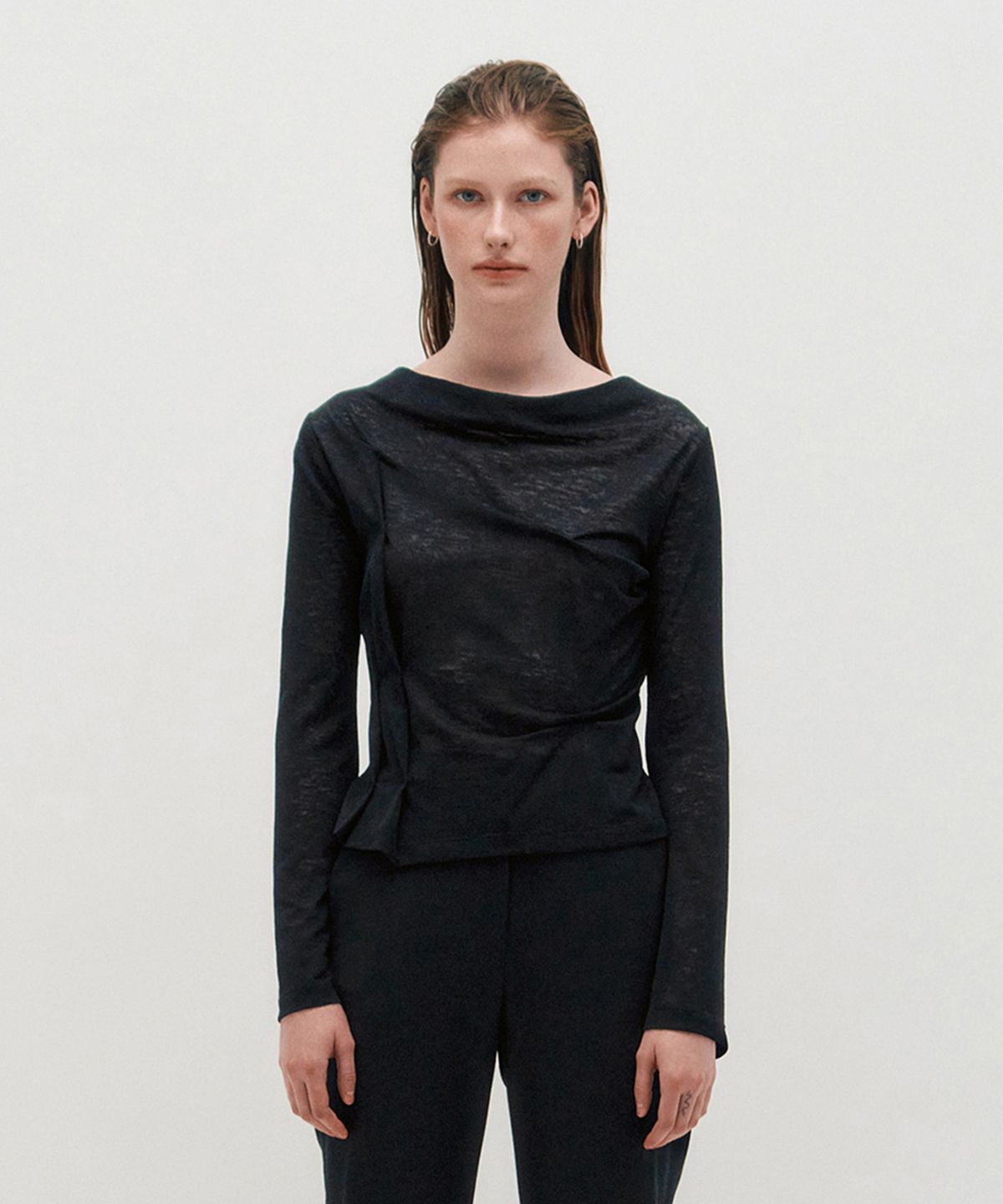 킴지수(KIMZISU) DOZI - Draped Jersey Top _ BLACK