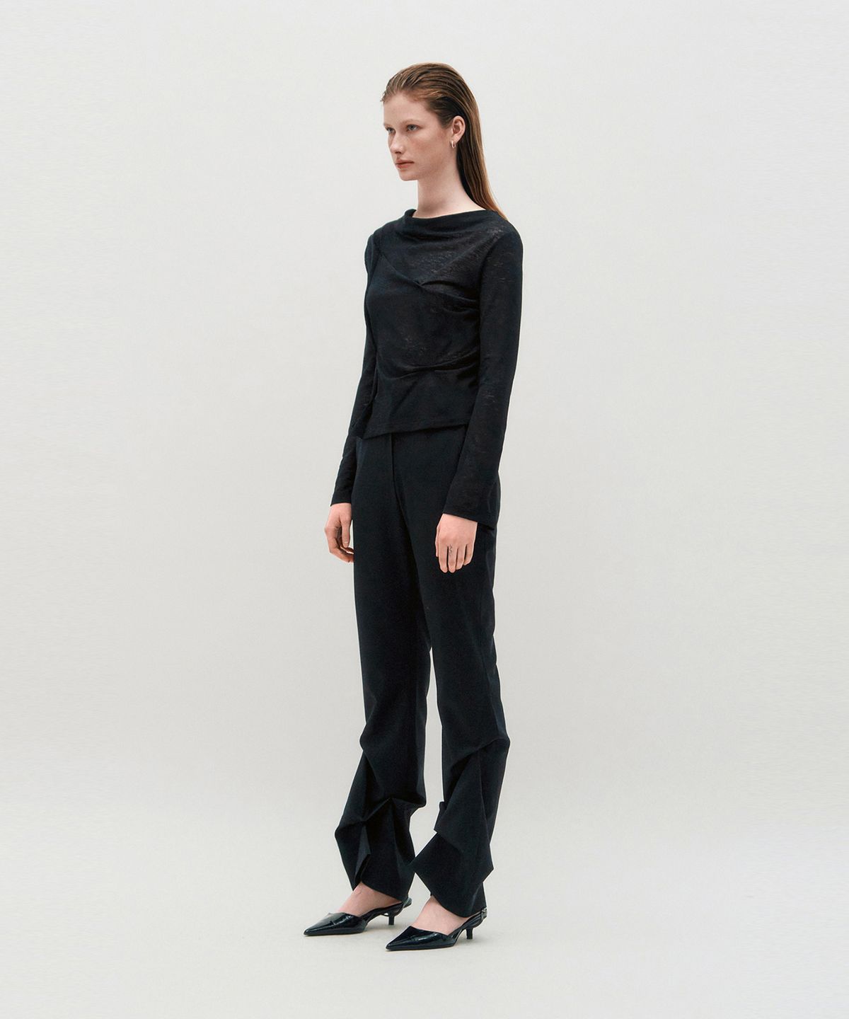 킴지수(KIMZISU) DOZI - Draped Jersey Top _ BLACK